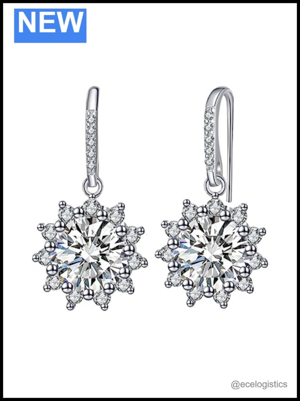 Moissanite Hoop Drop Earrings 925 Sterling Silver Sunflower